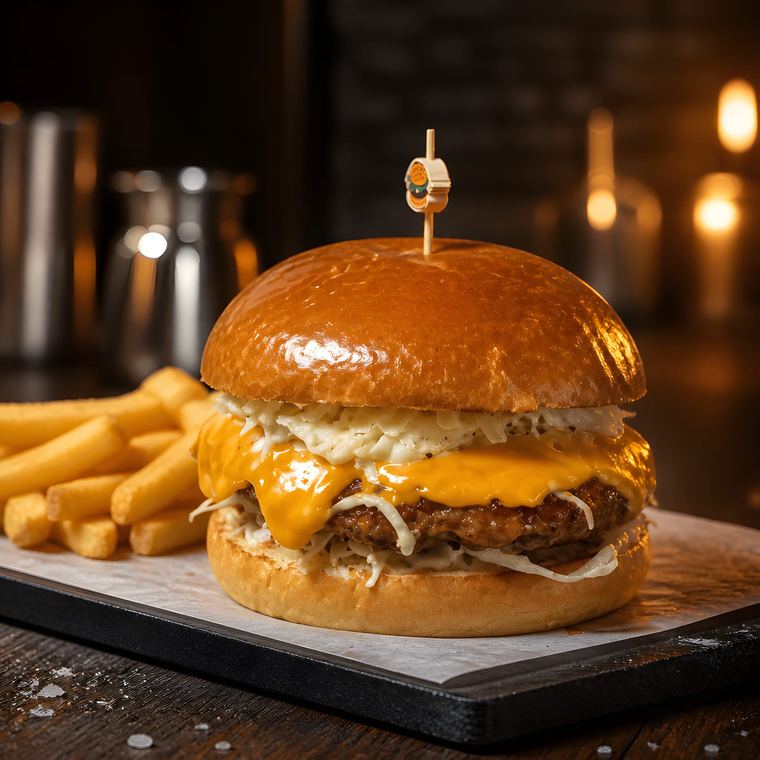 Tetova Burger Spezial — Hausburger mit Schafskäse, Spiegelei und Krautsalat